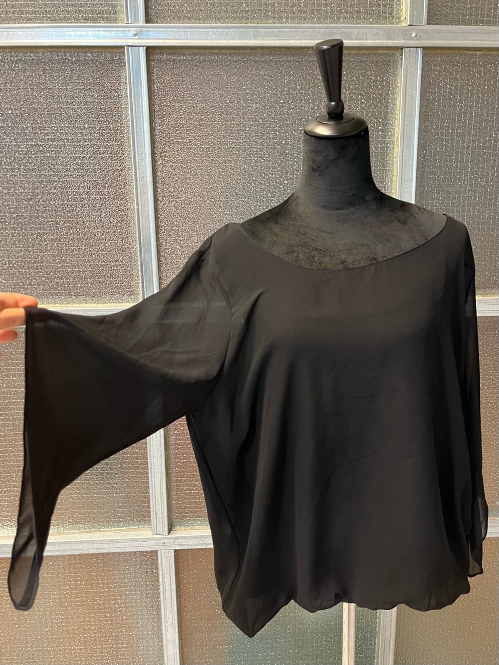 Alfani Angel Wing Chiffon Black Blouse
